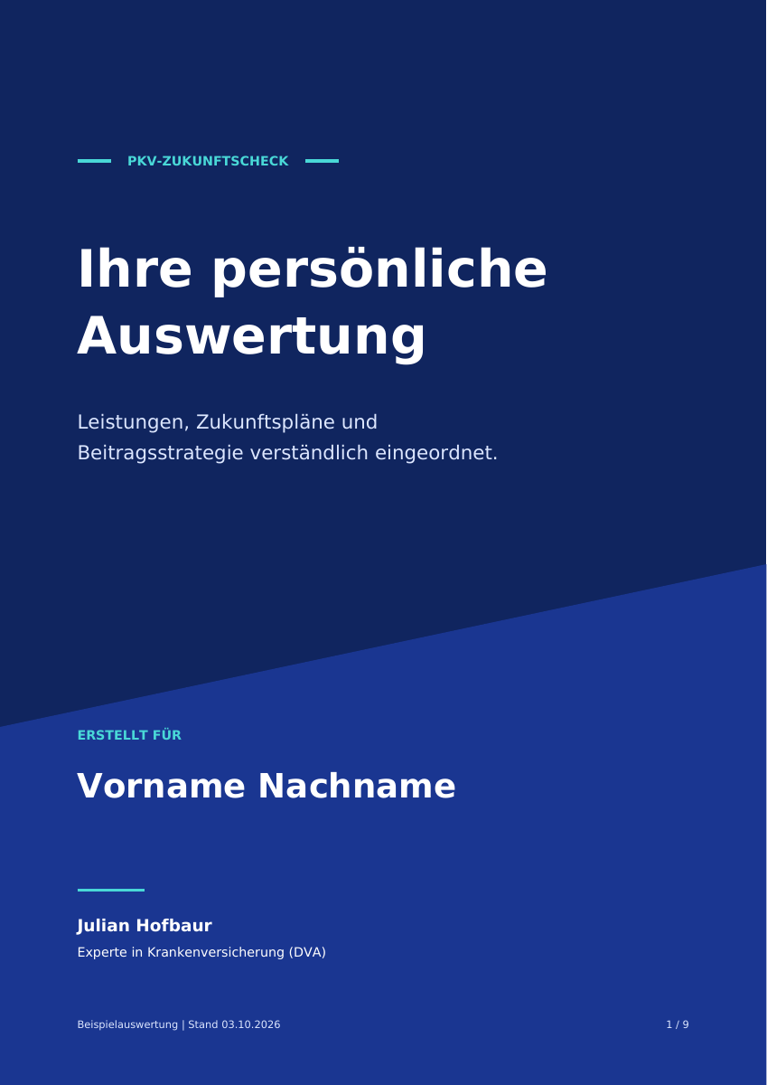 Blaues Deckblatt: Ihre persönliche Auswertung, erstellt für Vorname Nachname